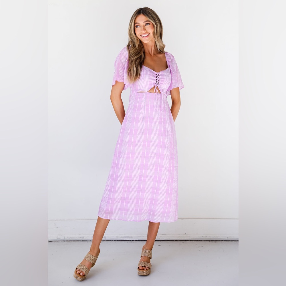 Vici Lush Never Miss Plaid Midi Dress Lilac Purple